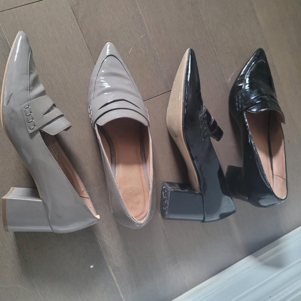 Halogen patent leather loafers in grey and black!